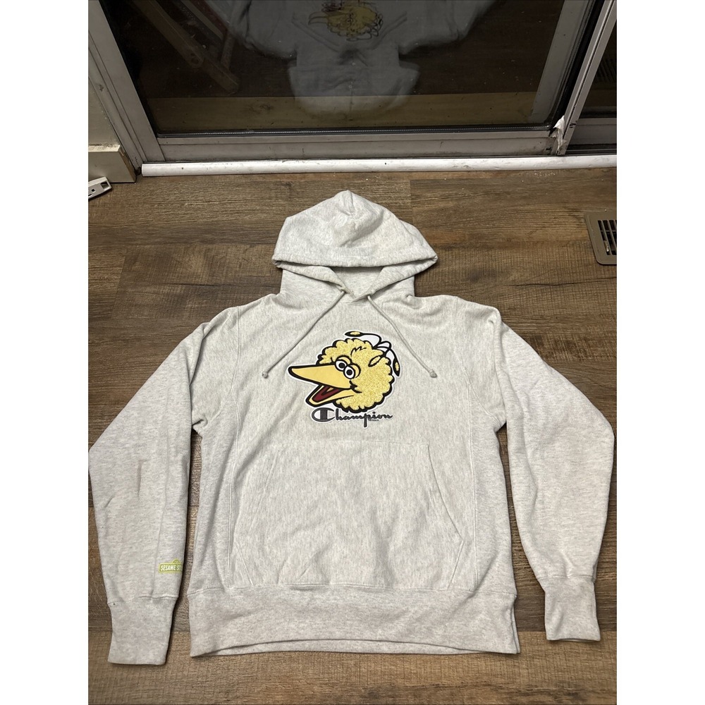 Champion Reverse Weave Big Bird Hoodie Vtg Sesame Street Sweatshirt Gray Small